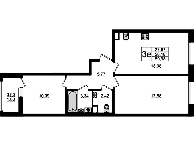 2-комнатная квартира 59.98 м², 2/10 эт., ЖК «UP! Квартал Новый Московский»